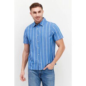 Vince Camuto Blue White Vertical Stripe Short Sleeve Button Down Casual Shirt